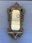 Antique Ornate Rococo Gesso Gilt Wood Wall Mirror With Shelf 21 Inches Tall