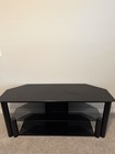 Black Glass Corner Tv Stand With 2 Shelves  Open Storage  Modern Style