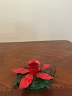 Poinsettia Taper Candle Holder Made Of Painted Metal With Red Poinstta Petals