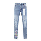 Blue Purple Brand Men s Personality Fashion Painting Tie-dye Slim Fit Jeans