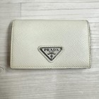 Prada 1ic110 White Saffiano Card Case Triangle Logo Authentic