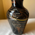 Murano Style Art Glass Vase Hand Blown Black With Gold Foil Mid Century Modern