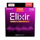  3 Pack Elixir 11052 80 20 Bronze Nanoweb Acoustic Guitar Strings Light  12-53  