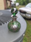 Ca 1900 Art Nouveau Green Sterling Silver Overlay 3 5  Perfume Bottle Signed 