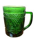 Vintage Arcoroc France Emerald Green Gass Cut Design Coffee Cups