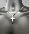 Mens Womens Stainless Steel Figaro Chain Necklace W Cross Pendant Gold Plated