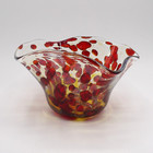 Art Glass Decorative Bowl Speckled Design Ruffled Edge Ec