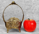 Vintage Victorian Gold Floral Glass Drink Coaster Set W  Serving Caddy