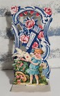 4  Antique Germany Foldout Girl   Dove Valentines 3d Diecut
