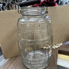 Vintage Large Glass Barrel Shaped  15     Tall Pickle Jar Keg W  Handle