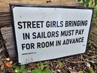 Vintage 1942 Sailor Porcelain Sign Old Hotel Virginia Beach Street Girls Brothel
