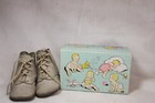 Vintage Beige Tone Leather Toddler Lace Up Baby Shoes With A Box 4 5  Long