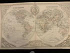 Antique Original 1879 Double Page Color Map Of The World - East west Hemispheres