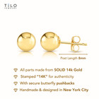 14k Real Solid Yellow Gold Round Ball Bead Sleeper Stud Earrings Pushback  3-8mm