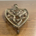 Antique Solid Brass Trivet Ornate Scroll   Heart Iron Stand 8    Long 3 5    Wide