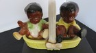 Vintage Black Americana Ceramic Boy   Girl In Basket Salt   Pepper African