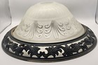 Vintage Art Deco Ceiling Light Frosted Glass Floral Embossed Metal Shade Fixture
