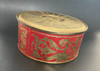 Vintage Guildcraft Christmas Red Gold Fruit Cake Tin With Gold Foil Design
