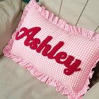 Embroidered Name Pillow For Girls  Orange Gingham Ruffle Cover  Nursery Decor