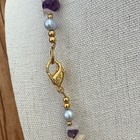 Lee Sands Vintage Shell Inlay Flower Pendant Bead Necklace Amethyst Citrine Mop