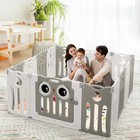 14-panel Baby Playpen Kids Activity Center Foldable Play Yard W  Lock Door Beige