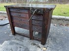 Antique Industrial Carpenter s Workbench Kitchen Island   Solid  drawers