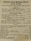 Scarce French Lick Springs Hotel 1930s  Bath Rates French Lick Indiana Historic