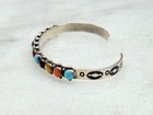Sterling Silver Navajo Style Multi Gemstone Southwestern Cuff Bracelet 6 5   