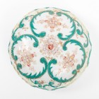 Antique Hand Painted Porcelain Vanity Powder Jar With Lid 6  Green Pink Flowers