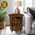 Solid Wood Accent End Table - Hand Carved Vintage Boho Folding Side Table - Smal