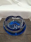 Vtg Handblown Clear   Ocean Blue Glass Ashtray Cigar Holder Signed 1976 Heavy