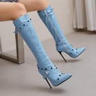 Women s Pointed Toe Zip Knee High Boots Stilettos Heels Dance Club Shoes Studded