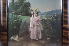 Antique 19th Century Victorian Hand Tinted Photo Print Little Girl Butterflies