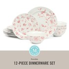 Martha Stewart Empress Bouquet 12-piece Porcelain Dinnerware Set - Pink Floral