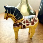 Rare Vintage Hand Painted Yellow Wooden Dala Horse Swedish Scandi Art