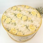 Vintage Round Cardboard Hat Box 11    Floral Yellow Roses Rope Cord