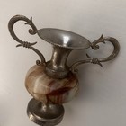 Vintage Miniature Marble Onyx   Silver Tone Bud Flower Vase Trophy Natural Stone