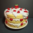 Vtg 1980 s Painted Pedestal Strawberry Short Cake Ceramic Dome Cloche   Stand