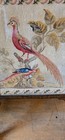Antique Victorian Embroidered Tapestry Glazed Fire Screen Mahogany Frame Oak Leg