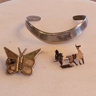 Vtg Sterling Silver Mexico Abalone Butterfly Lama Sombrero Lot Bracelet Brooch 
