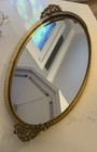 Vintage Brass Look Oval Floral Filigree Mirrored Vanity Tray Glass Mirror