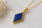 Natural Lapis Lazuli Gemstone Pendant Sterling Gold Tone Handmade Jewelry Gift