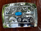 Vintage South West Style Stamped Sterling Silver   Turquoise Small Buckle