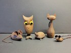 Vintage 5pc Japanese Cryptomeria Wooden Carved Figurines   cat  Owl  Turtle  2 Mic