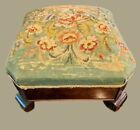 Antique Victorian Empire Mahogany Footstool Ottoman W  Floral Needlepoint