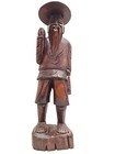 Vintage Hand Carved Wood Elder 17  Asian Man With Stick  Oriental Carving