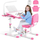 Height Adjustable Kids Study Desk Chair Set Table W lamp drawer chair Cover Pink