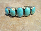 Attractive      Vintage Navajo Sterling Silver Five Turquoise Design Bracelet