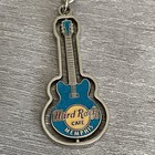 Hard Rock Caf   Spinner Guitar Metallic Teal Keychain New With Tag