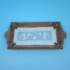 Antique Empire Art Gold E   J b  Jeweled Perfume Vanity Tray Lace Inlay Gems Wow